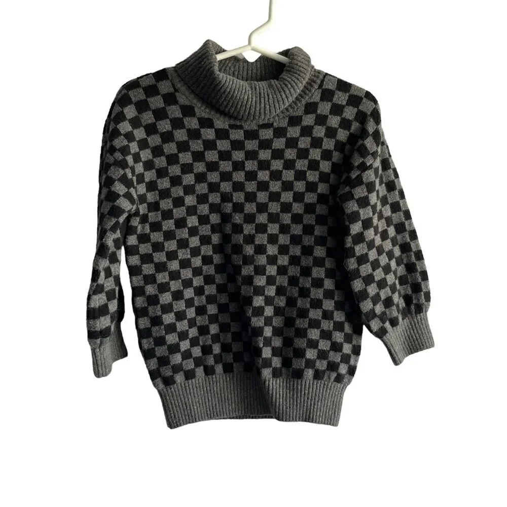Gap Checkered Grey & Black Turtleneck Sweater